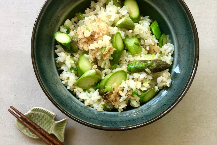 asparagus fried rice with crispy ginger recipe
